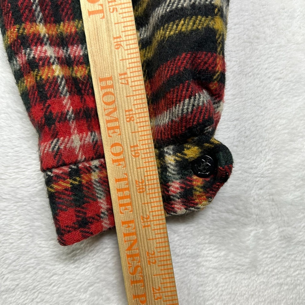 Vintage Men's Shirt Jacket Red Black Plaid Fleece Lined Anchor Button Outdoor - Picture 4 of 11